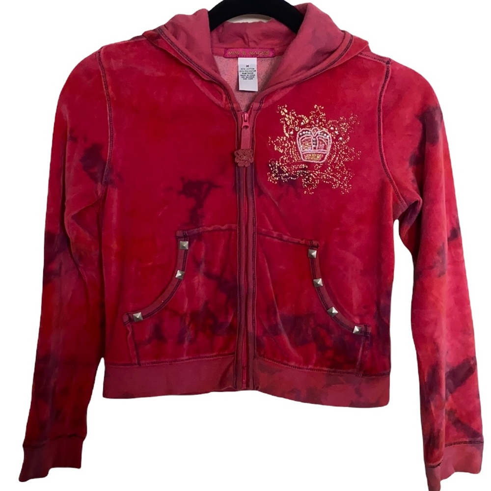 Mimi & Maggie Soft Velour Red Marble Zip Hoodie